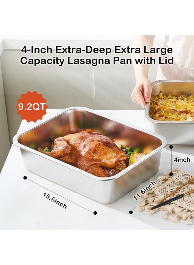 CozyState 4 Inch Extra Deep Lasagna Pan with Lid, 11.6x15.6 Inch 9.2QT Large Stainless Steel Nonstick Lasagna Baking Roasting Dish Pan for Oven(L, 1 Pack) - Image 2