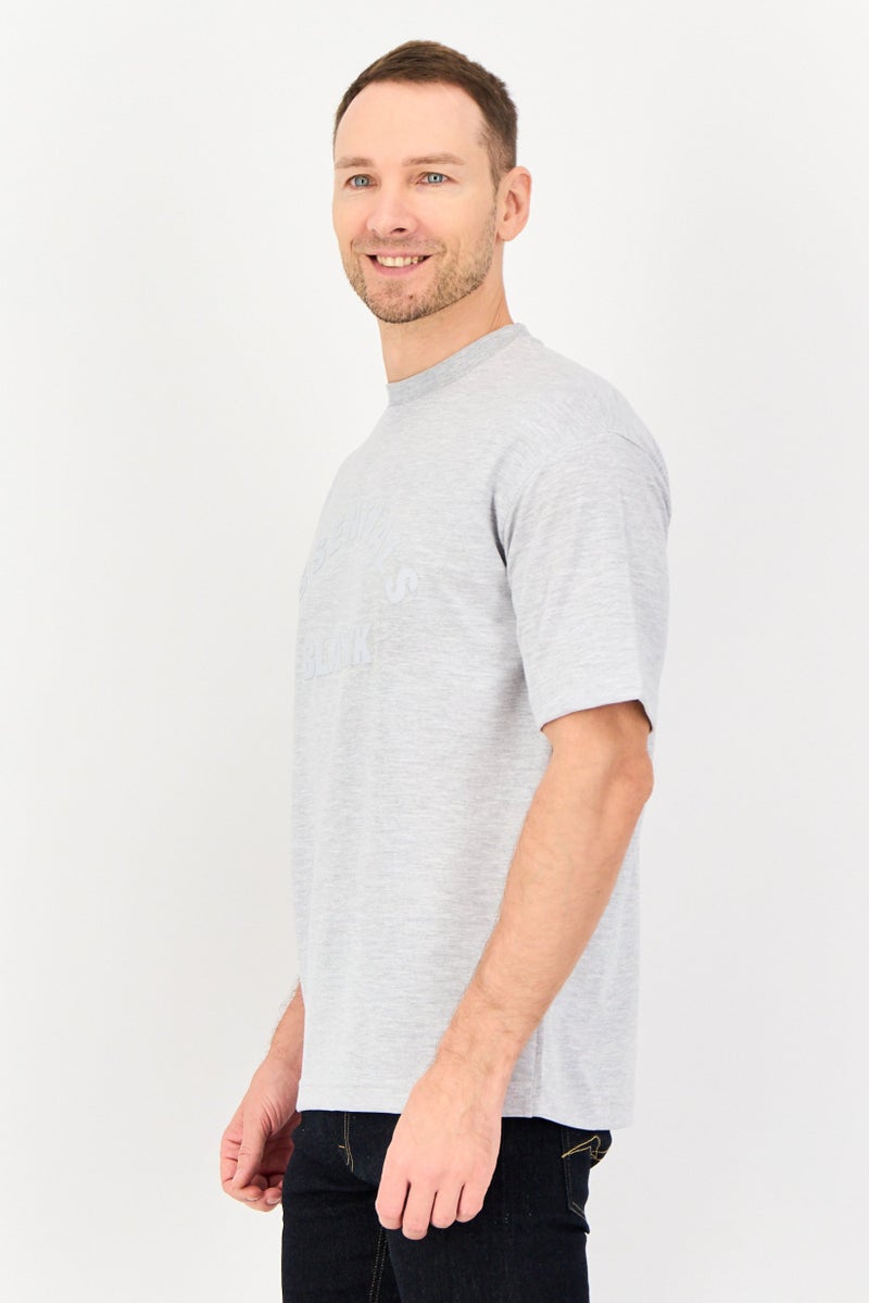 Blank Essentials Men Crew Neck Short Sleeve Brand Logo T-Shirt,  Light Grey - Image 2