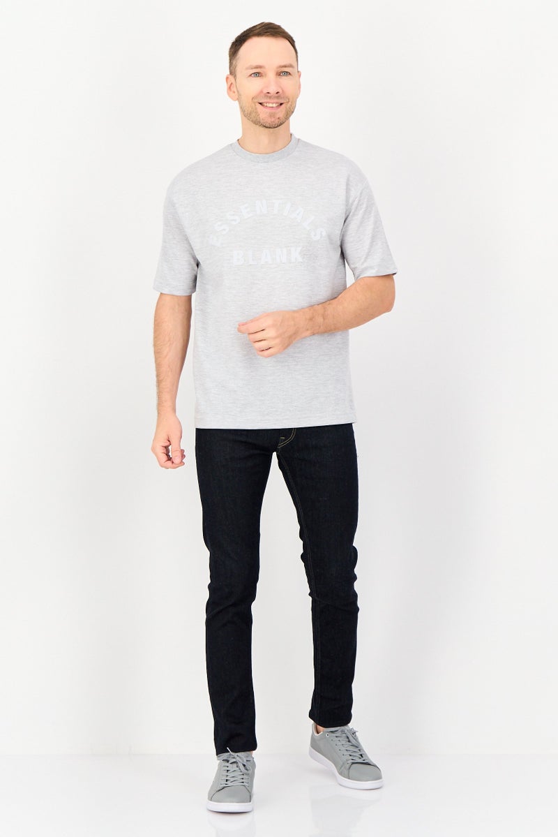 Blank Essentials Men Crew Neck Short Sleeve Brand Logo T-Shirt,  Light Grey - Image 4