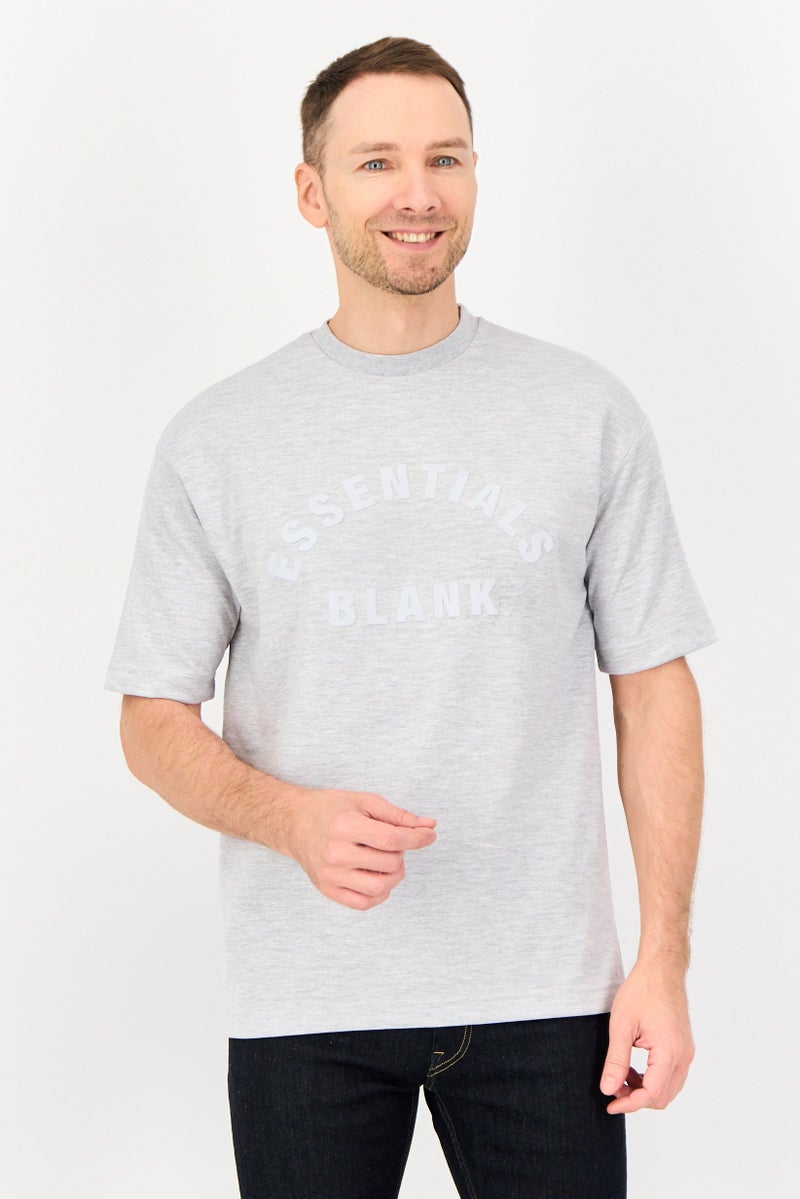 Blank Essentials Men Crew Neck Short Sleeve Brand Logo T-Shirt,  Light Grey - Image 1