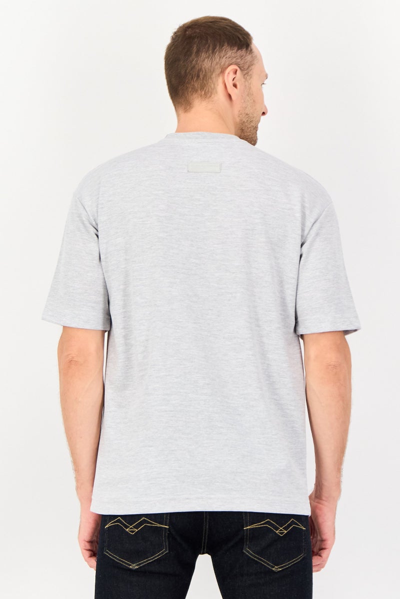 Blank Essentials Men Crew Neck Short Sleeve Brand Logo T-Shirt,  Light Grey - Image 3