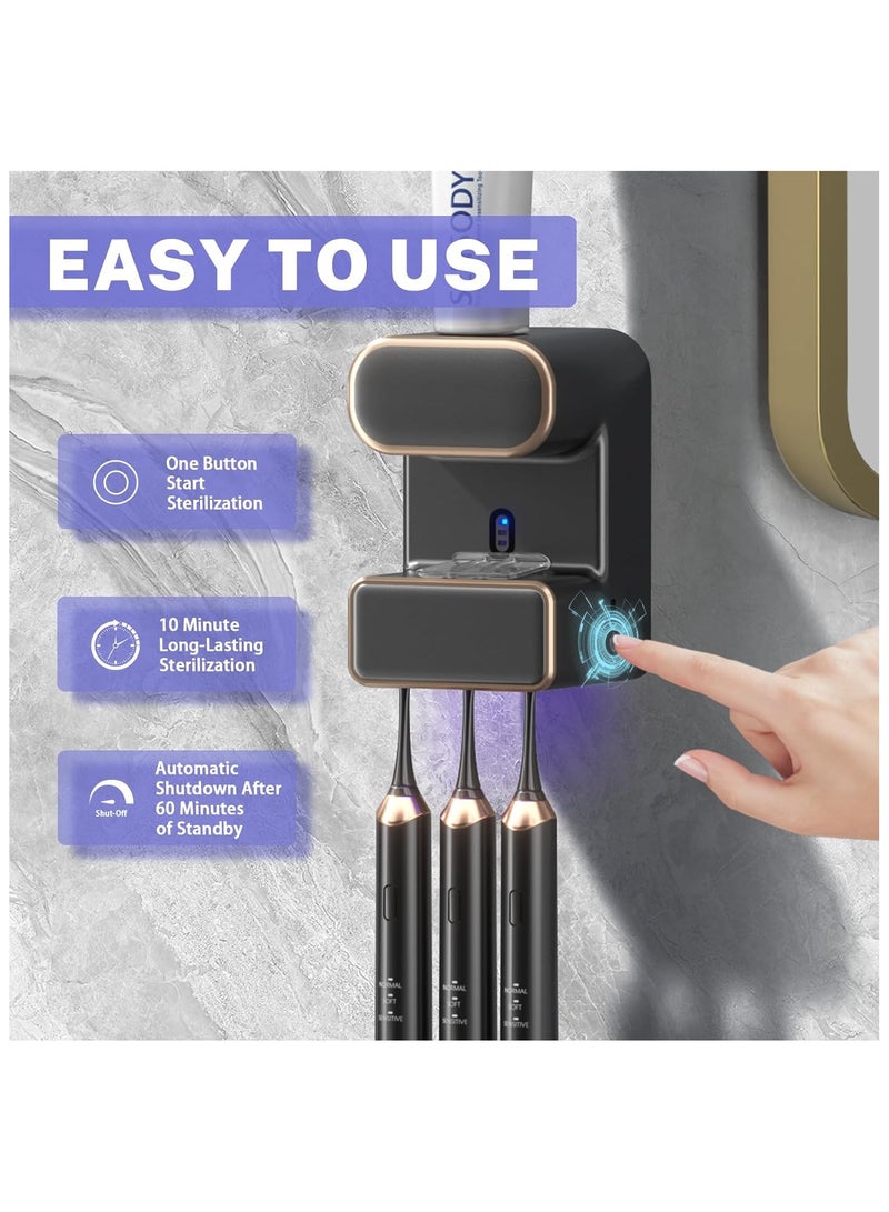 موزع معجون أسنان أوتوماتيكي مع خاصية التعقيم، حامل فرشاة أسنان كهربائي مثبت على الحائط مع 3 فتحات، موزع معجون أسنان للأطفال والكبار، رمادي - Image 5