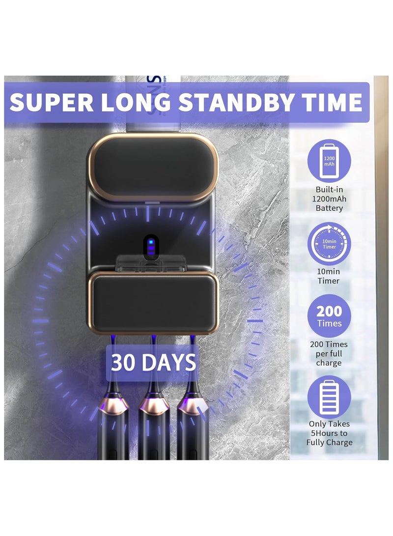 موزع معجون أسنان أوتوماتيكي مع خاصية التعقيم، حامل فرشاة أسنان كهربائي مثبت على الحائط مع 3 فتحات، موزع معجون أسنان للأطفال والكبار، رمادي - Image 4
