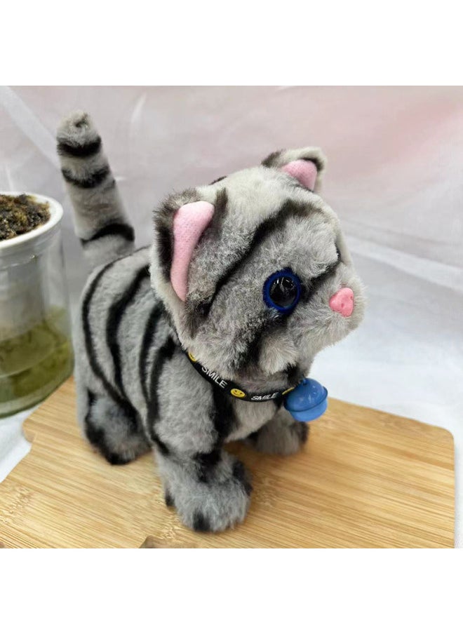 Electric Simulation Plush Cat Doll Children's Toys Stall Electronic Pet Cat Educational Toys-Color:Gray Cat  - Image 1