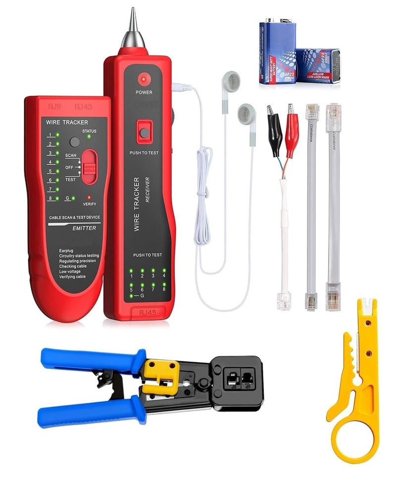 XIKKART Wire Tracker, Ethernet Network Cable Tester Kit RJ11 RJ45 CAT5/5e CAT6 LAN Wire Portable Line Finder With Passthrough Crimping Tool, Wire Stripper And Cutter,(Combo Kit) - Image 1