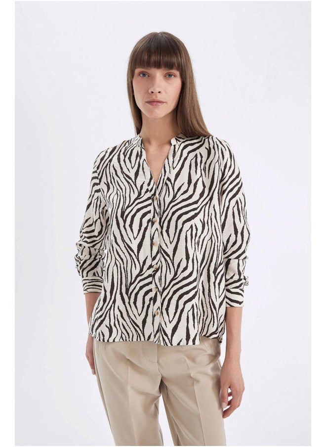DeFacto - Woman Woven Regular Fit C Neck Long Sleeve Shirt - Image 1
