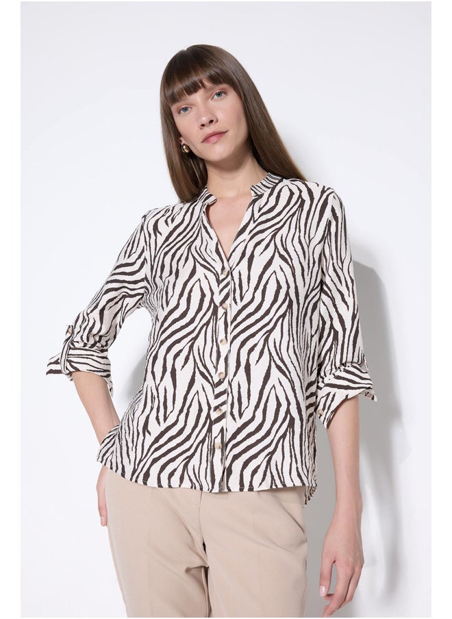 DeFacto - Woman Woven Regular Fit C Neck Long Sleeve Shirt - Image 1