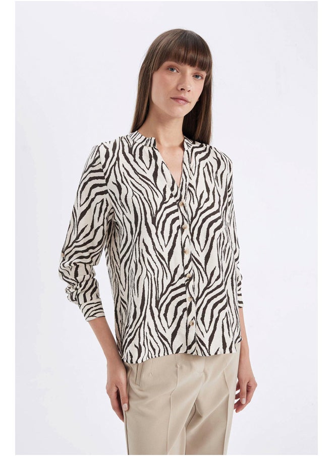 DeFacto - Woman Woven Regular Fit C Neck Long Sleeve Shirt - Image 1