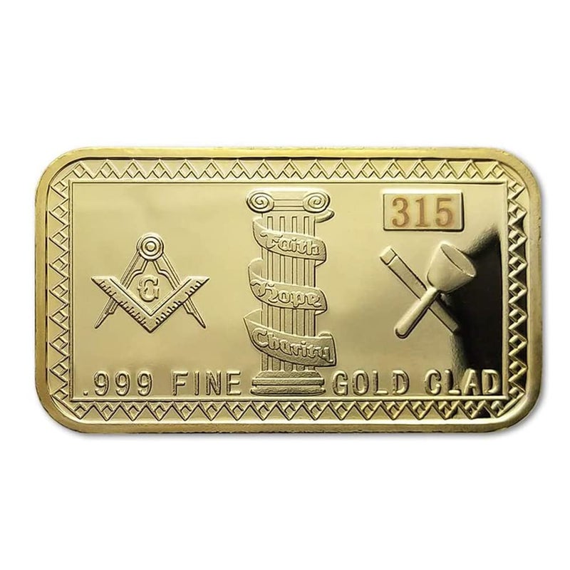 Glamtune Freemason Challenge Coin Masonic Symbol Gold Clad Bar Mason Coin - Image 2
