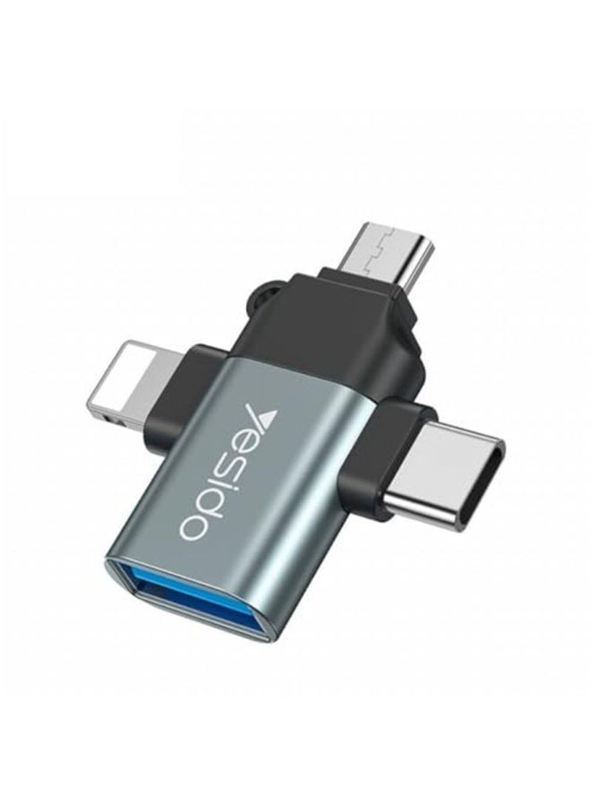 Yesido 3-in-1 Universal Adapter – Lightning, Micro USB & Type-C Connectors, OTG Function, High-Speed USB 3.0 Data Transfer, Durable Aluminum Alloy Body, Compact & Portable - Image 4