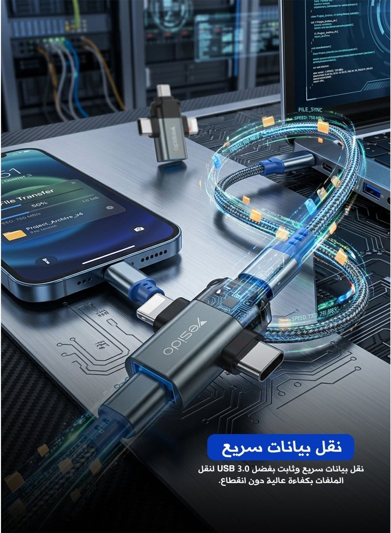 Yesido 3-in-1 OTG Adapter – Lightning / Micro USB / Type-C Connectors, USB 3.0 High-Speed Data Transfer, Plug & Play, Aluminum Alloy Casing, Universal Compatibility - Image 1