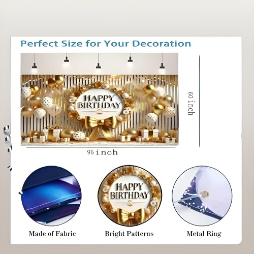 DARSHANAM WORLD Birthday Decoration Backdrop Cloth Curtain (Pack of 1, Size: 5x8 Feet) Background Enhancer Poster,Happy Birthday Sign Theme-(Polyester). (Gold) - Image 3