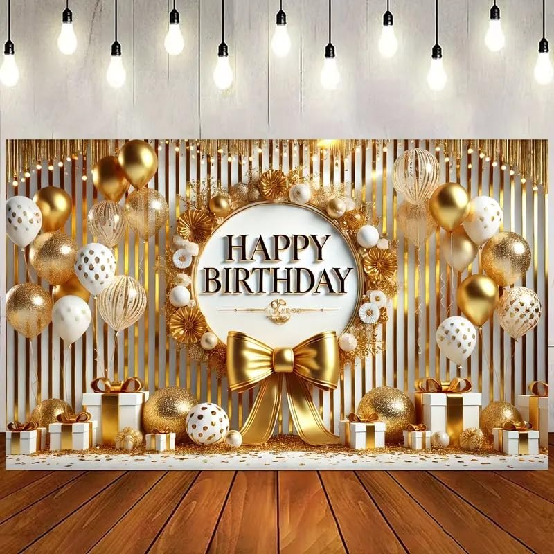 DARSHANAM WORLD Birthday Decoration Backdrop Cloth Curtain (Pack of 1, Size: 5x8 Feet) Background Enhancer Poster,Happy Birthday Sign Theme-(Polyester). (Gold) - Image 4