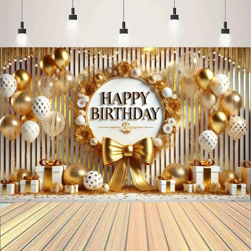 DARSHANAM WORLD Birthday Decoration Backdrop Cloth Curtain (Pack of 1, Size: 5x8 Feet) Background Enhancer Poster,Happy Birthday Sign Theme-(Polyester). (Gold) - Image 1