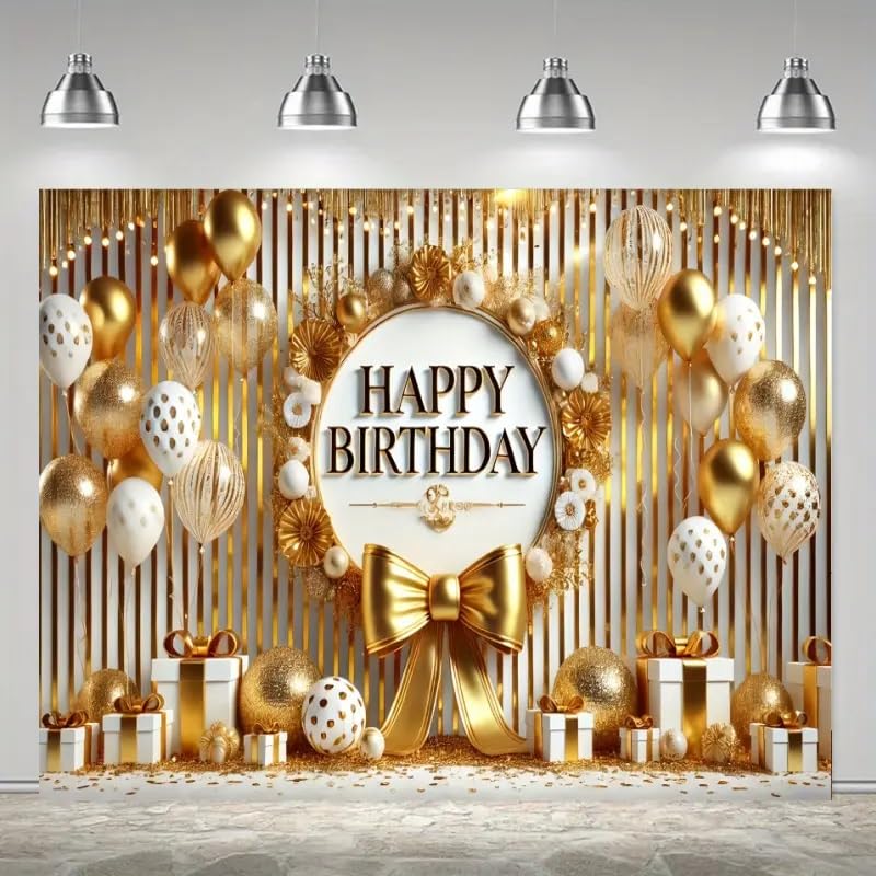 DARSHANAM WORLD Birthday Decoration Backdrop Cloth Curtain (Pack of 1, Size: 5x8 Feet) Background Enhancer Poster,Happy Birthday Sign Theme-(Polyester). (Gold) - Image 5