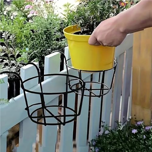 LIVECOOL Airnest Black Metal Round Hanging Flower Pot Holders for Balcony, Garden & Indoor Decor | Sturdy Metal Planter Hangers, Space-Saving Hanging Baskets (Pack of 1) - Image 4