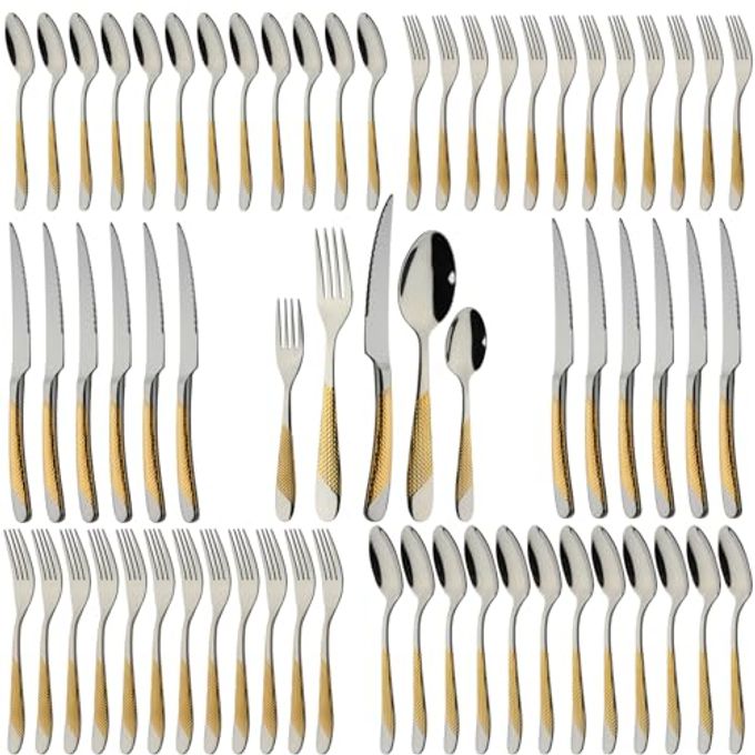 X-zrew Gold Silverware Set 60-Piece Stainless Steel Flatware Cutlery Set Service for 12 Kitchen Tableware Utensil Set Includes Knives Spoons Forks For Home Kitchen Restaurant - Image 4