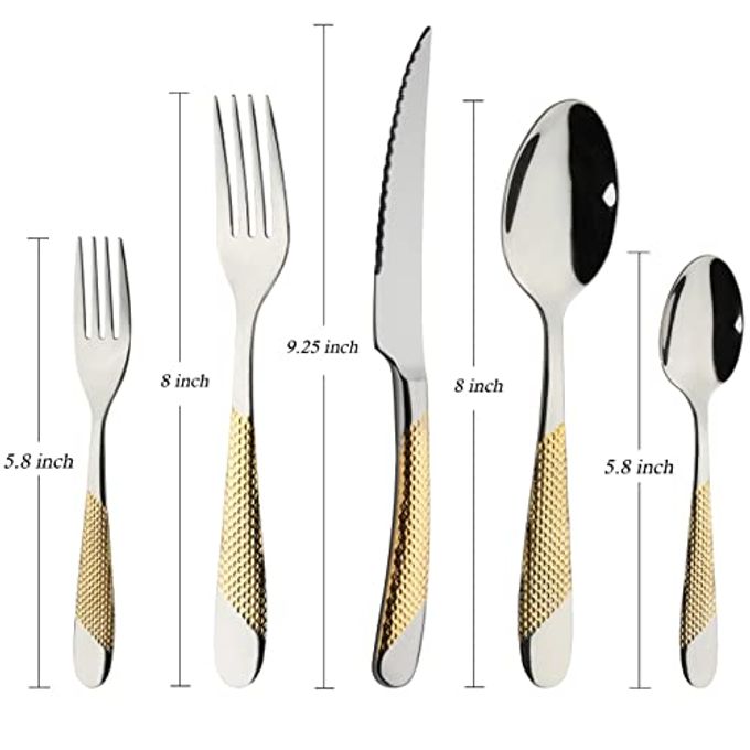 X-zrew Gold Silverware Set 60-Piece Stainless Steel Flatware Cutlery Set Service for 12 Kitchen Tableware Utensil Set Includes Knives Spoons Forks For Home Kitchen Restaurant - Image 2