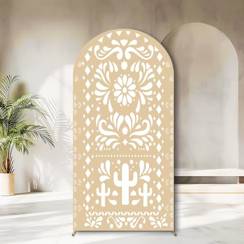Sensfun Mexican Arch Backdrop Cover Baby Shower Photo Background Decor2Sided Round Top Chiara Backdrop Arch Covers for Mexican Talavera Wedding Birthday Bridal Shower Fiesta Party Decoration 26x6ft - Image 1