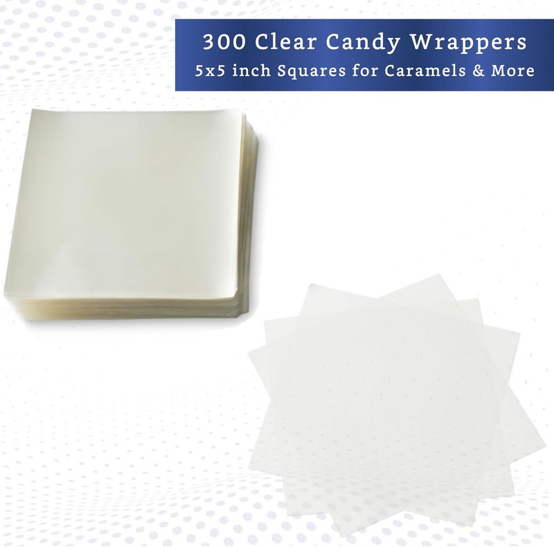 FIESTA WRAPS Clear Candy Wrappers for Caramels (300 Pcs 5 x 5 inches) - Natural Clear Cellophane Wrapper - Candy Wrapping Paper for Caramel, Chocolate, Nougat, and Lollipops - Image 2