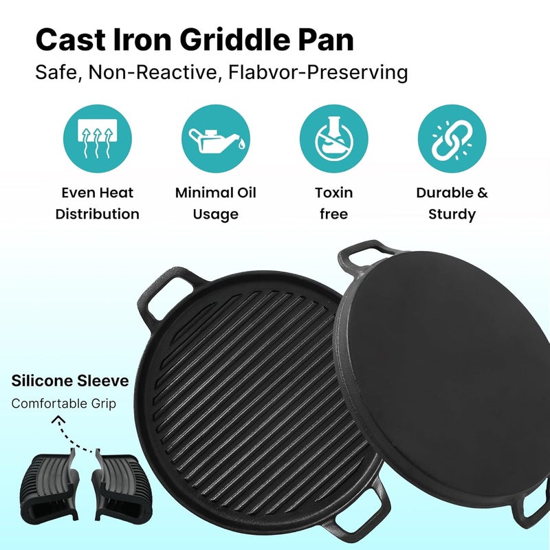 The Better Home The Better Home Rustic Series Cast Iron Grill Pan Christmas Gifts Enamel Coated CastIron with Silicon Sleeve Gas Induction Cookware with Ergonomic Handle Grill Tawa Pan Black  - Image 2