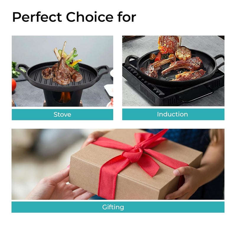 The Better Home The Better Home Rustic Series Cast Iron Grill Pan Christmas Gifts Enamel Coated CastIron with Silicon Sleeve Gas Induction Cookware with Ergonomic Handle Grill Tawa Pan Black  - Image 4