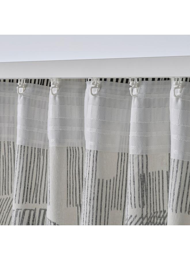 erorex Curtains, 1 Pair, White/Black/With Heading Tape, 145X300 Cm - Image 5