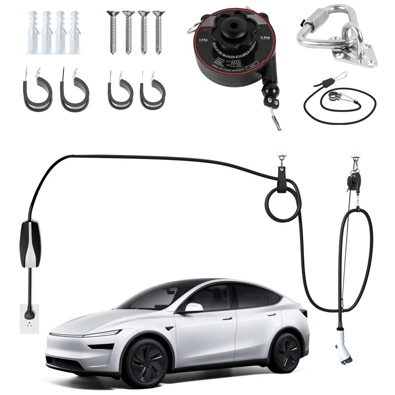 FETUSI Flexible charging Universal EV Overhead Retractable Cable Management System for Tesla Other Electric VehiclesGarage Charging Cable Organizer for All Level 2 ChargersMounts to Ceiling and Wall - Image 3