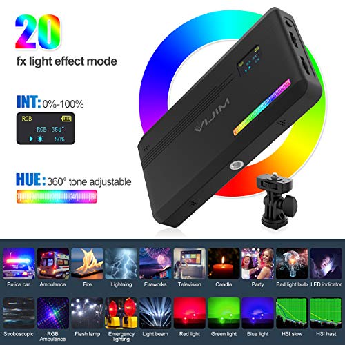 VIJIM VL196 RGB LED Video Light with Adjustable Stand,2500K-9000K Full Color 20 Lighting Effect Modes Ultra Bright Lighting with Soft Light Board and Honeycomb Frame, Black, (2206) - Image 2