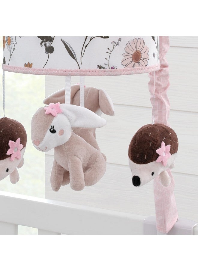 NoJo Keep Blooming Pink Florals With Taupe Bunny And Brown Hedgehog Musical Mobile - Image 3