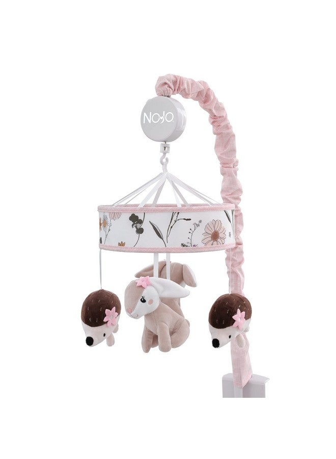 NoJo Keep Blooming Pink Florals With Taupe Bunny And Brown Hedgehog Musical Mobile - Image 1