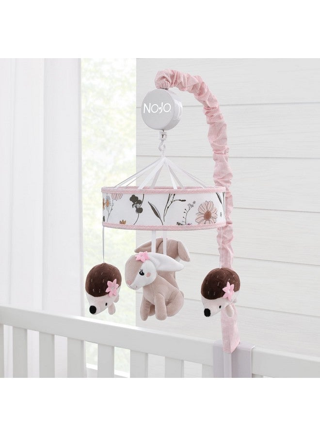 NoJo Keep Blooming Pink Florals With Taupe Bunny And Brown Hedgehog Musical Mobile - Image 2