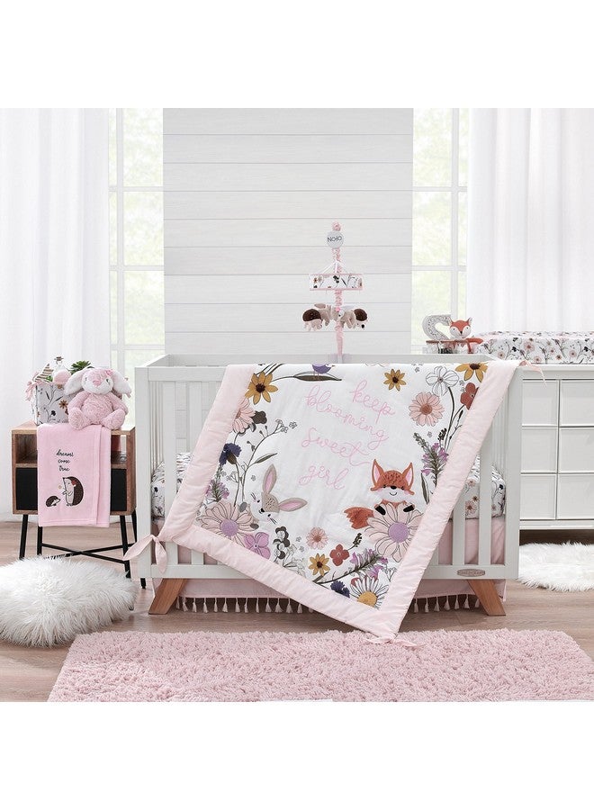 NoJo Keep Blooming Pink Florals With Taupe Bunny And Brown Hedgehog Musical Mobile - Image 4
