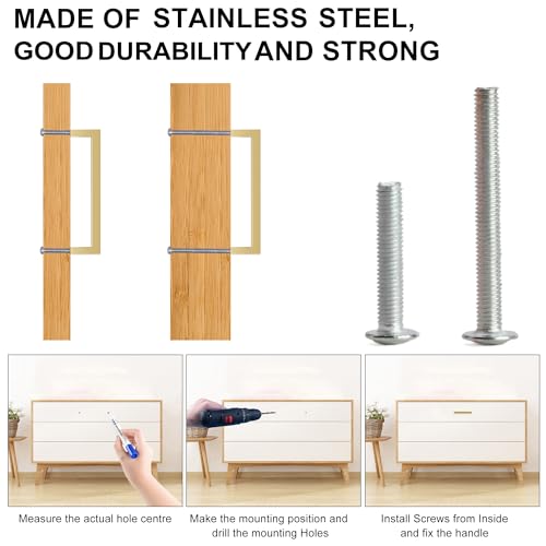 Redunest Cabinet Pulls Gold Cabinet Handles Square Drawer Pulls, 5 Pack 15 Inch Stainless Steel Kitchen Door Cupboard Cabinet Handles, Drawer Cabinet Hardware Handles, 384mm Hole Centers - Image 3