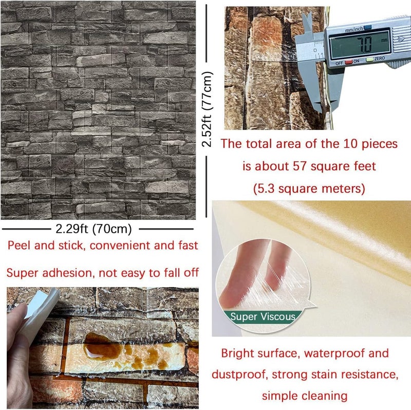 Barebeauty Wall Stickers Wallpaper PE Foam Brick Design DIY Decal (70 x 77 cm) 3D Frames PVC DIY Self Adhesive (Pack of 05) - Image 5