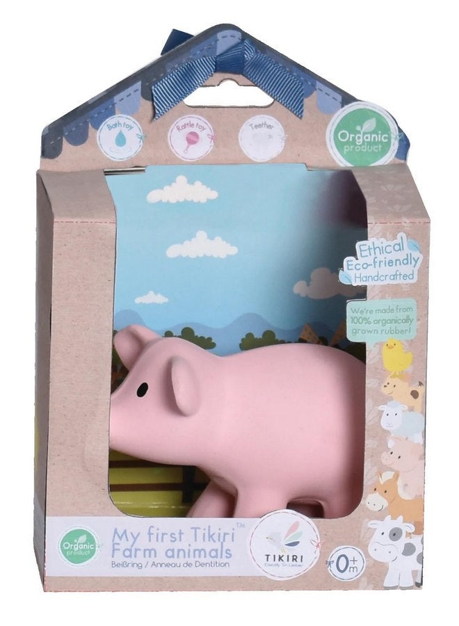 Tikiri My First Farm Animal Pig Natural Rubber Rattle (Pink) - Image 2