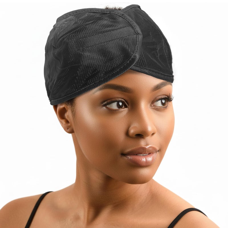 DONNA Silky Satin Wrap Cap â€“ Adjustable Hair Wrap for Women, Soft & Smooth Satin Head Wrap, Comfortable Wide Design for Sleeping, Hair Care, or Styling, Black - Image 1