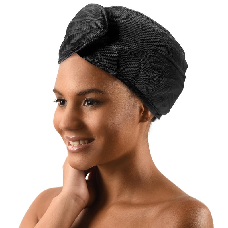 DONNA Silky Satin Wrap Cap â€“ Adjustable Hair Wrap for Women, Soft & Smooth Satin Head Wrap, Comfortable Wide Design for Sleeping, Hair Care, or Styling, Black - Image 2