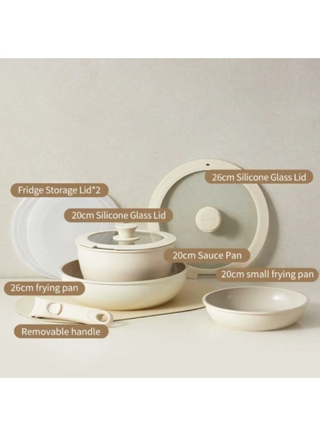 Redchef Nonstick Ceramic Rock Cookware Set Handle Removable (8Pcs) Non Toxic, PFAS& PTFE& PFOA Free Suitable for All Stoves(Gas, Electric & Induction)  (White) - Image 3