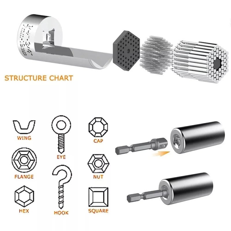 Zaptec Universal Socket Self-Adjusting 7mm-19mm (1/4" - 3/4") with Power Drill Adapter – Multi-Tool for Bolts, Nuts, Fasteners, Home Repair, Vehicle & DIY - Image 2