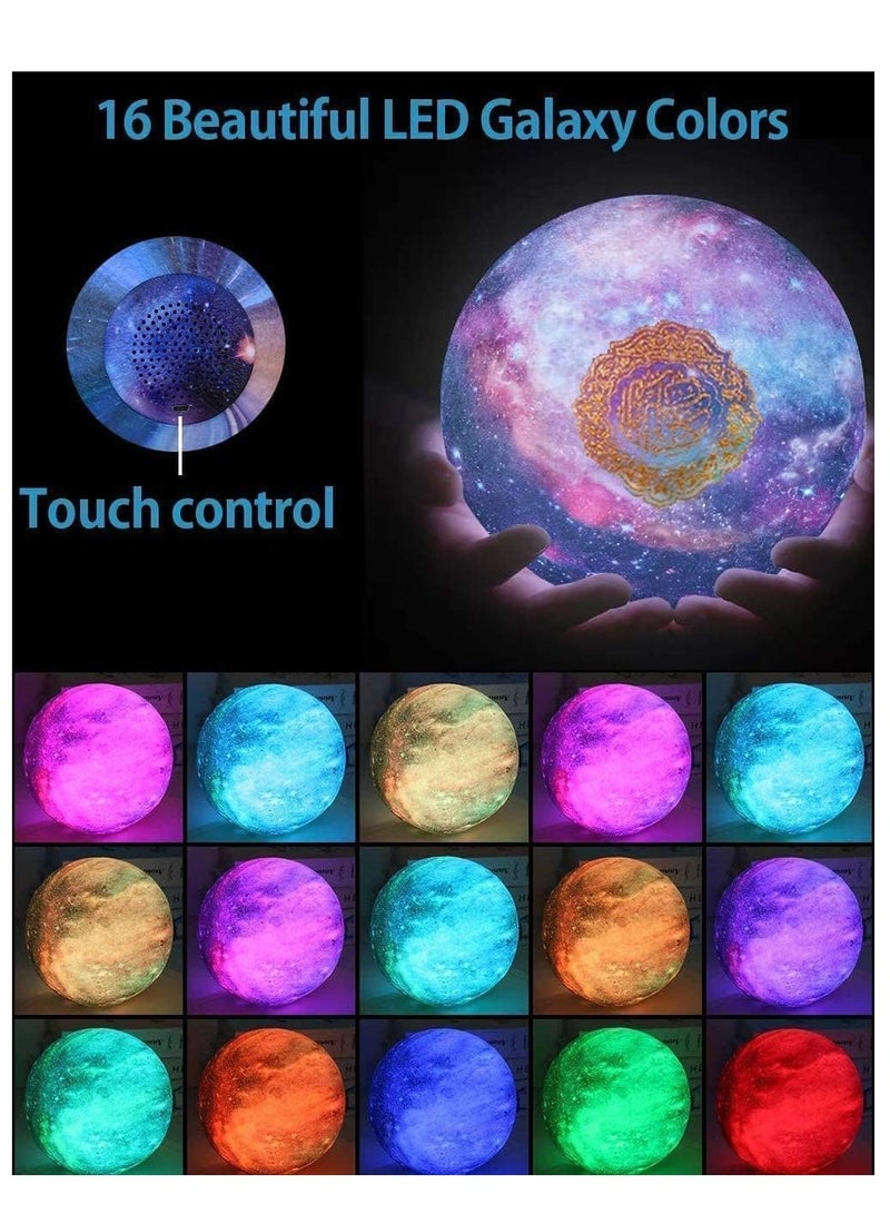 ELTRAZONE Portable Quran speaker LED night light, 16-color 3D printing LED Galaxy Moon light, Bluetooth, Micro SD remote control speaker, Quran chanting, FM radio (ELT-GLOBE-02) - Image 2