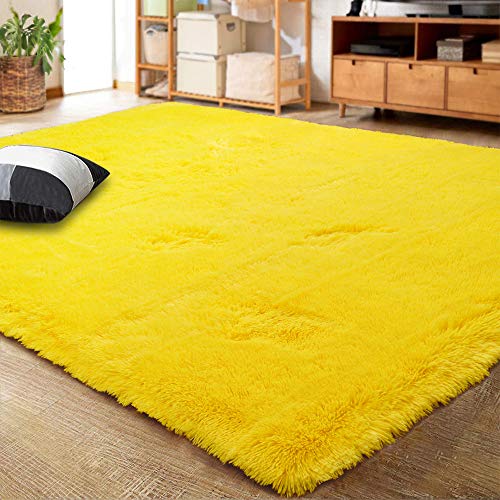 LOCHAS Ultra Soft Indoor Modern Area Rugs Fluffy Living Room Carpets for Children Bedroom Home Decor Nursery Rug 4x5.3 Feet,Yellow - Image 1