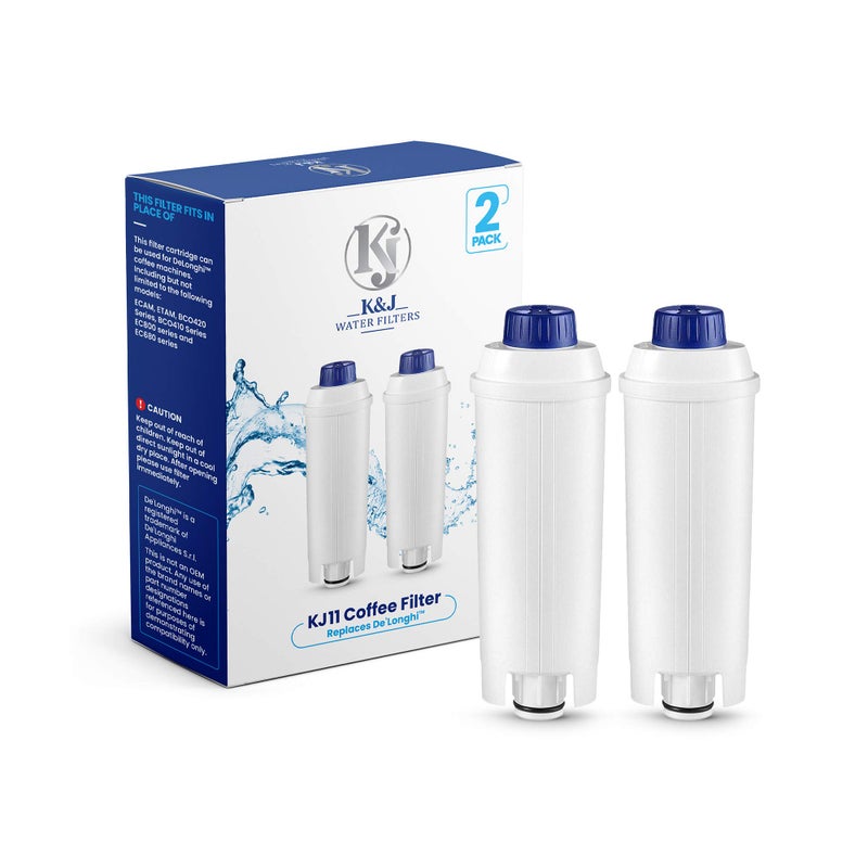KJ Replacement DeLonghi Water Filter for the Perfect Espresso Coffee Taste  DLS C002  CFL950  2 Pack White Superior Compatible Filters