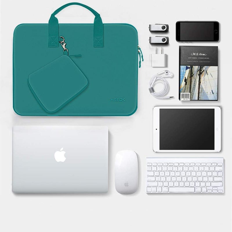 هسيوك حقيبة كمبيوتر محمول من النيوبرين المرن متوافقة مع MacBook Air/Pro M1 M2 مقاس 13-14 بوصة، XPS 13، Surface Laptop 13.5 بوصة، حقيبة يدوية للكمبيوتر المحمول مقاومة للماء مع مقبض وحقيبة صغيرة، لون أخضر داكن - Image 5