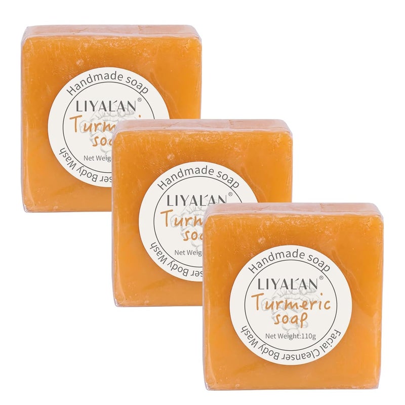 LIYALAN Turmeric Soap Bar 388 oz each Bar for Face Body AcneSmooth SkinCleansing Natural Handmade Soap contains 3 bars