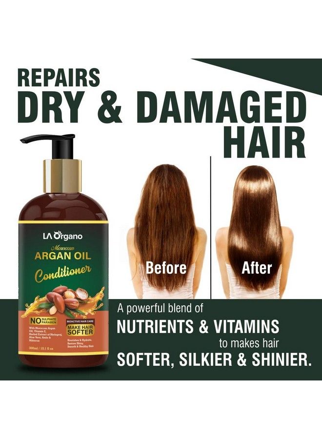 LA Organo Moroccan Argan Oil Sulfate Free Restorative And Moisturizing Shampoo And Conditioner Set Best For Damaged Dry Curly Or Frizzy Hair For Men And Women (300 Ml And 300 Ml) - Image 5