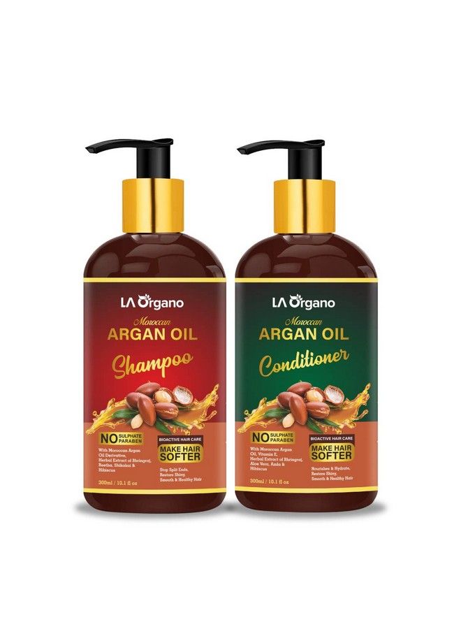 LA Organo Moroccan Argan Oil Sulfate Free Restorative And Moisturizing Shampoo And Conditioner Set Best For Damaged Dry Curly Or Frizzy Hair For Men And Women (300 Ml And 300 Ml) - Image 1