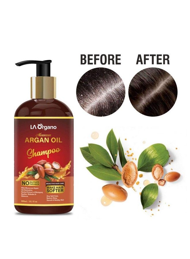 LA Organo Moroccan Argan Oil Sulfate Free Restorative And Moisturizing Shampoo And Conditioner Set Best For Damaged Dry Curly Or Frizzy Hair For Men And Women (300 Ml And 300 Ml) - Image 4