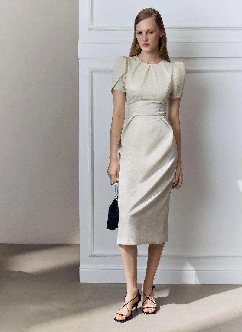 Lichi Midi dress with voluminous short sleeves and a straight skirt
