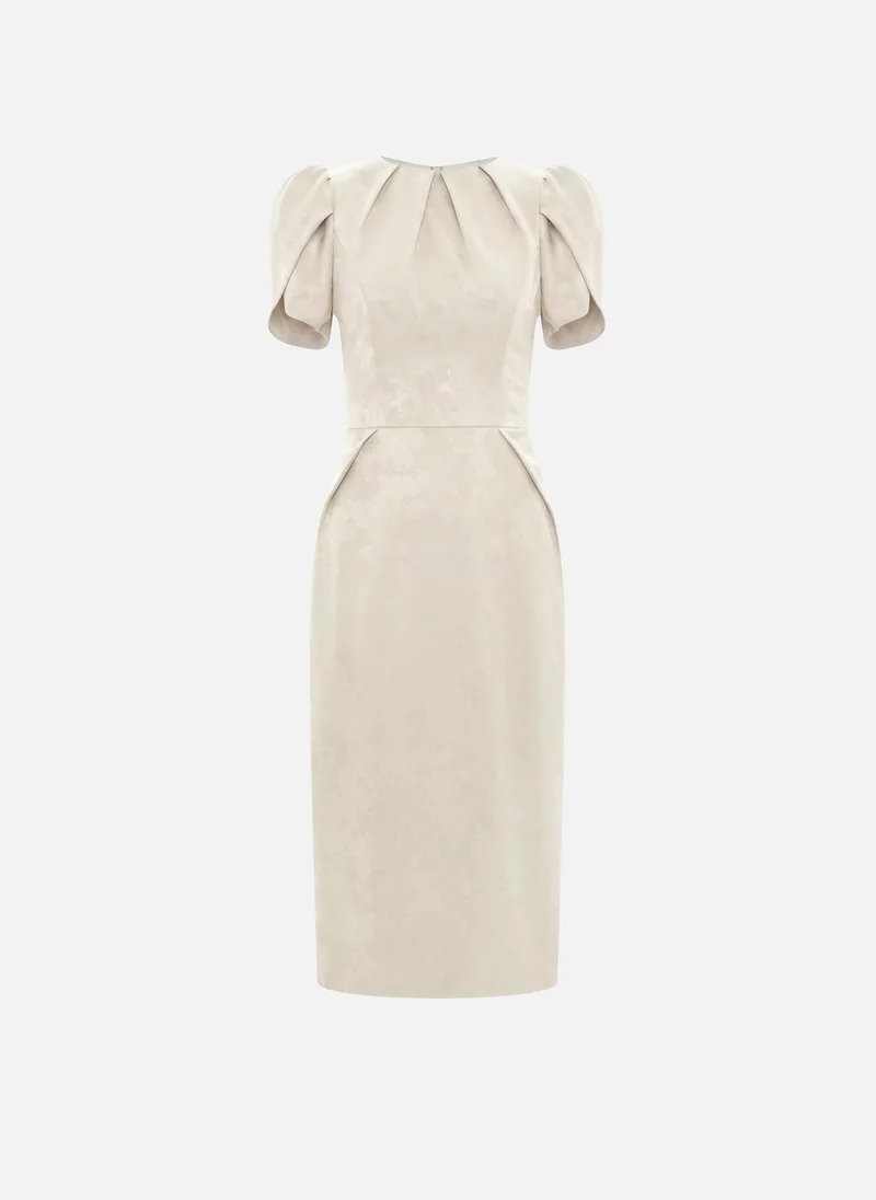 Lichi Midi dress with voluminous short sleeves and a straight skirt